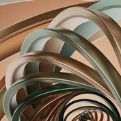 Abstract image of metallic, bronze, and muted green bands spiraling outwards, creating a sense of depth and expansion.
